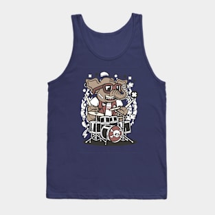 Elephant Rock Drummer Cartoon Design Tank Top